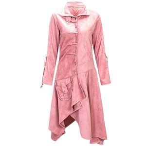Beautiful Faux Suede Asymmetrical Gothic Style Pink Coat